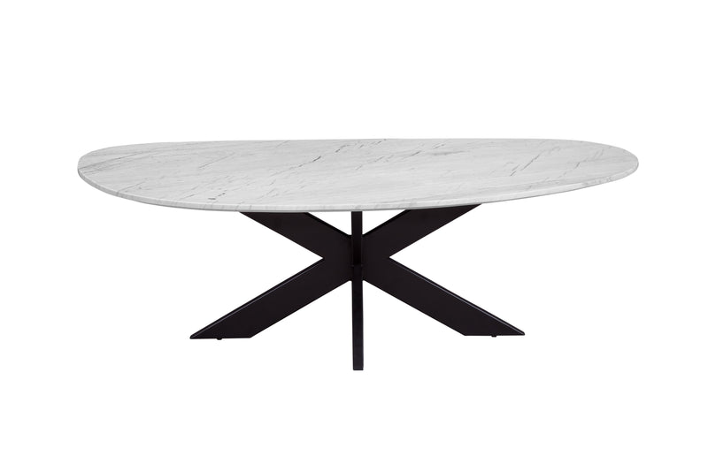 Barton - Oval Coffee Table - Black Iron / White Marble