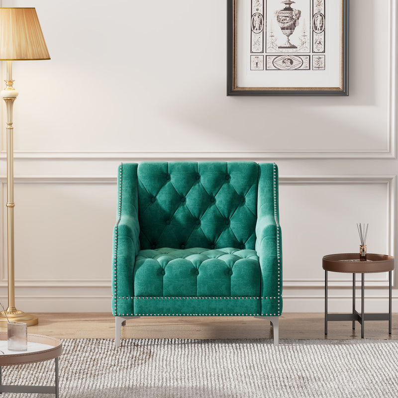 Modern Sofa Dutch Plush Upholstered Sofa With Metal Legs, Button Tufted Back - Green