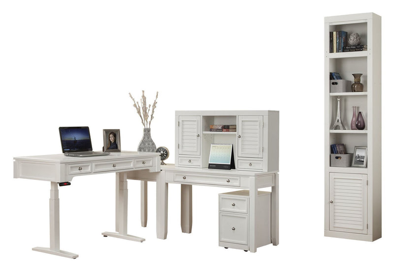 Boca - Power Lift L Desk With Hutch File And Bookcase - Cottage White