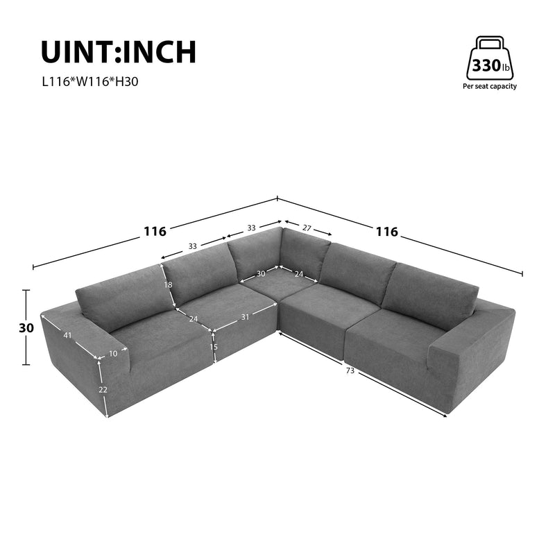 Modular L Shaped Sectional Sofa, Luxury Floor Couch Set, Upholstered Indoor Furniture, Foam - Filled Sleeper Sofa Bed For Living Room, Bedroom, 5 Pieces Free Combination