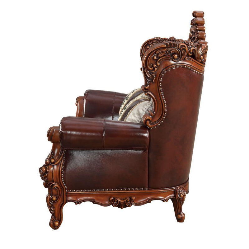 Eustoma - Loveseat - Cherry Top Grain Leather Match & Walnut - Grand Furniture GA