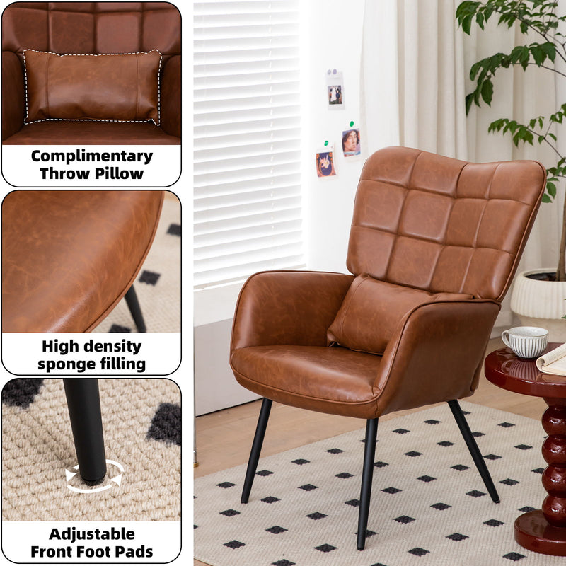 Bonded Leather Armchair, Modern Accent Chair High Back, Living Room Chair With Metal Legs And Soft Padded, Sofa Chairs For Home Office, Bedroom, Dining Room