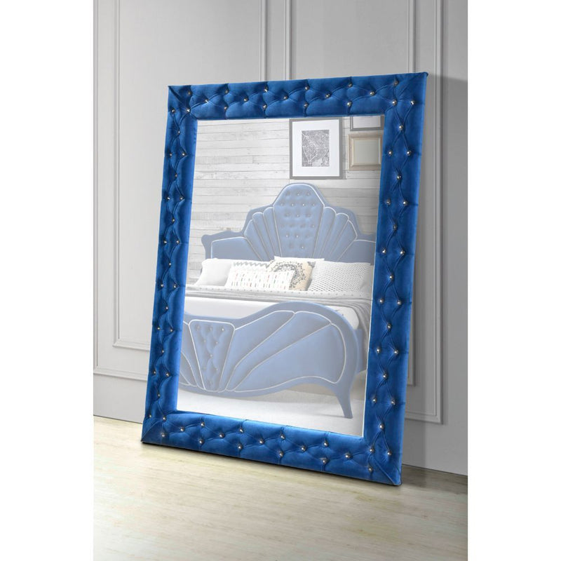 Mirror NOT beveled () • Padded Trim: Velvet w/Crystal-like Button Tufted • Shape: Rectangular • Orientation: Landscape (Horizontal)