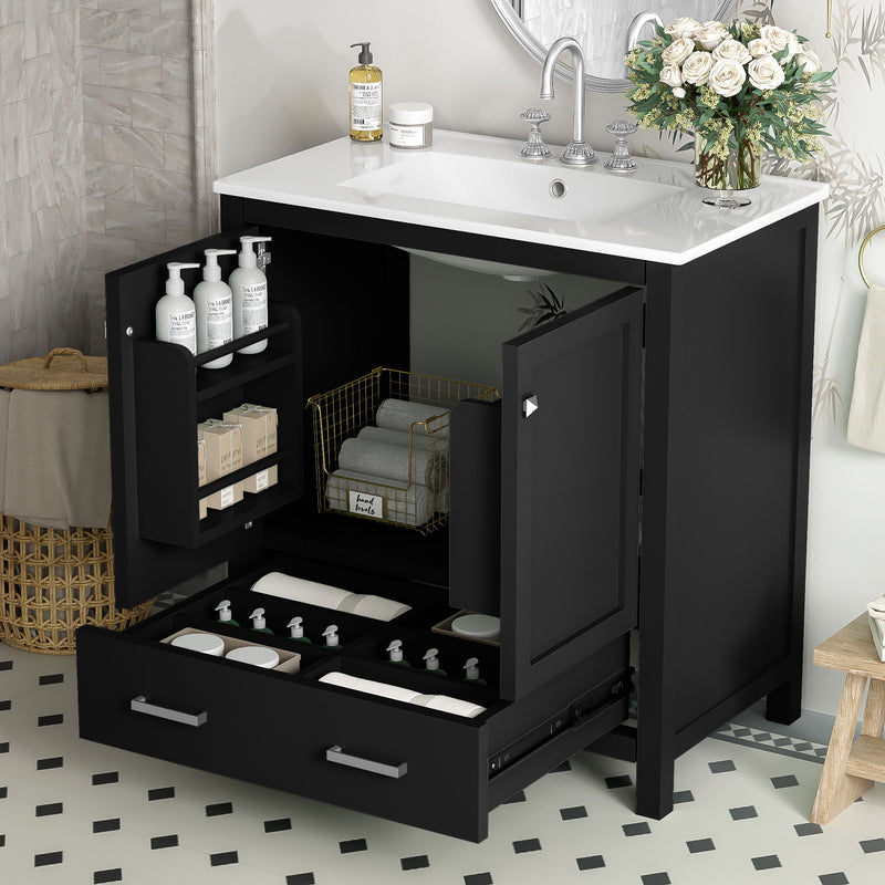 Bathroom Vanity With Single Sink, Combo Cabinet Undermount Sink, Bathroom Storage Cabinet With Two Doors And A Drawer, Soft Closing, Multifunctional Storage, Solid Wood Frame