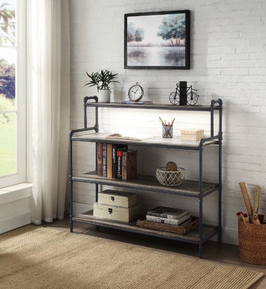 Cordelia - Bookshelf - Led, Antique Oak, Sandy Black & Dark Bronze Hand-Brushed Finish - Grand Furniture GA