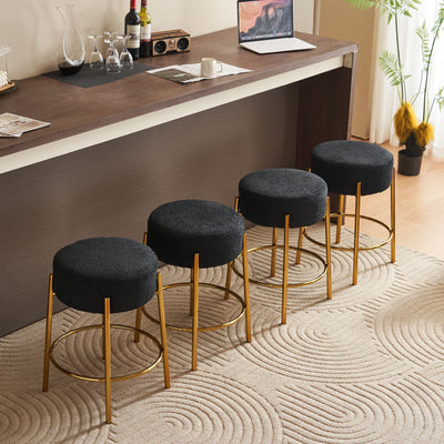 Round Bar Stools (Set of 2), Contemporary Upholstered Dining Stools For Kitchens, Coffee Shops And Bar Stores - Gold Legs