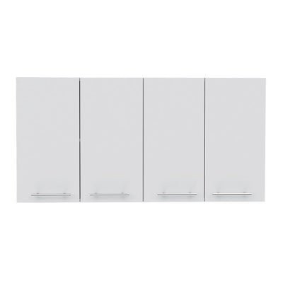 Wall Cabinet Four Doors, With Two Internal Shelves And Internal Plate And Glass Organizer - White