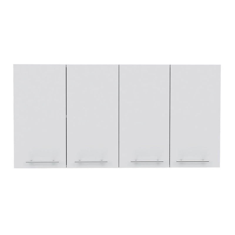 Wall Cabinet Four Doors, With Two Internal Shelves And Internal Plate And Glass Organizer - White