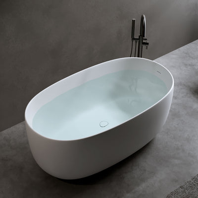 Independent Solid Surface Resin Stone Bathtub, A Modern Designed Independent Bathtub With Pop-Up Drainage And Overflow Pipes, Suitable For Small Households - Matte White