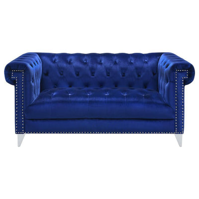 Bleker - Upholstered Tuxedo Arm Tufted Loveseat - Blue