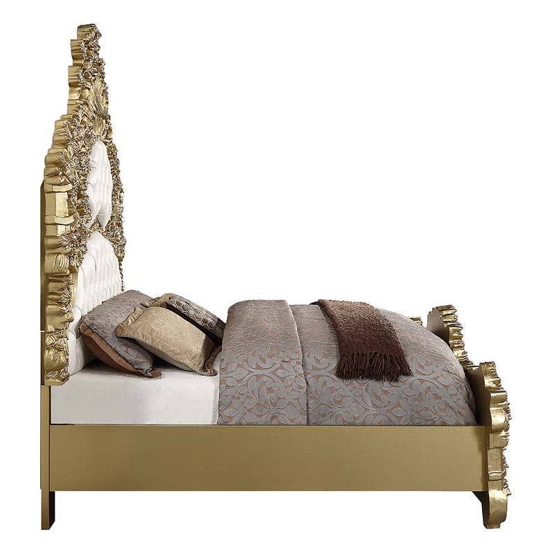 Bernadette - Eastern King Bed - White PU & Gold Finish - Grand Furniture GA