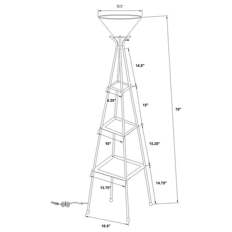 Gianni - 3-Shelf Frosted Torchiere Floor Lamp - Black