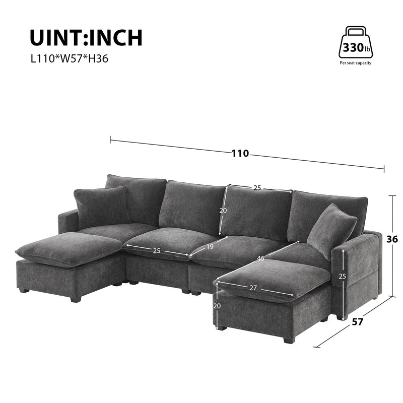 Modern U-Shape Modular Sofa, 6 Seat Chenille Sectional Couch Set With 2 Pillows Included, Freely Combinable Indoor Funiture For Living Room, Apartment, Office