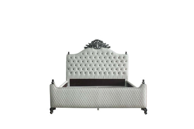 House - Delphine - Queen Bed - Two Tone Ivory Fabric & Charcoal Finish - Grand Furniture GA