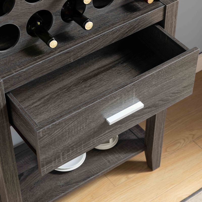 Wine Bar Cabinet, Kitchen Storage Cabinet With Drawer And Open Shelves - Distressed Gray