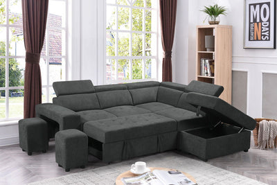 Henrik - Sleeper Sectional Sofa With Storage Ottoman And 2 Stools