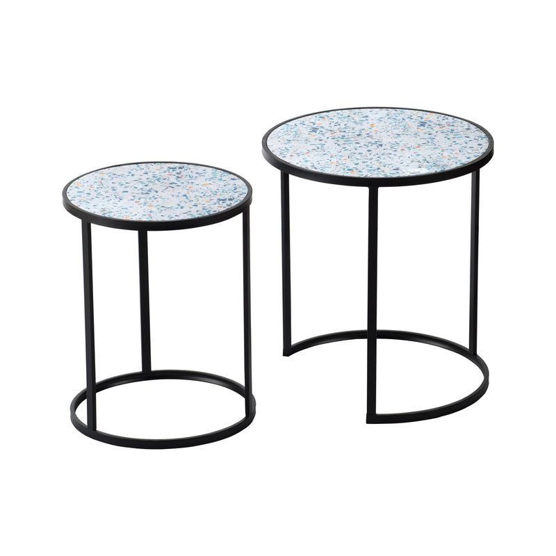 Round End Table, Stacking Side Tables With Sturdy Metal Frame For Small Space, Living Room, Office (Set of 2) - Black