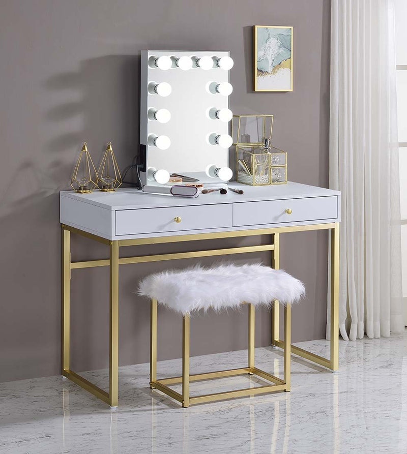 Coleen - Vanity Desk - White & Brass Finish - Grand Furniture GA