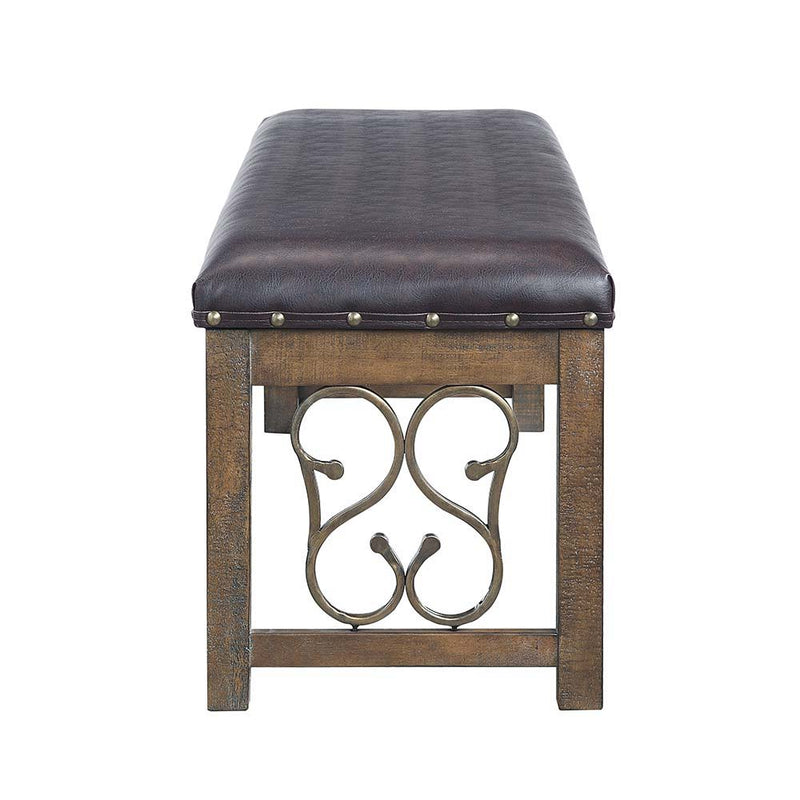 Raphaela - Bench - Black PU & Weathered Cherry Finish - Grand Furniture GA