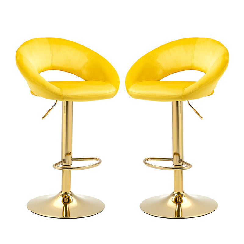 Velvet Adjustable Modern Dining Chairs, Counter Height Bar Chair, Swivel Bar Stools (Set of 2) - Yellow