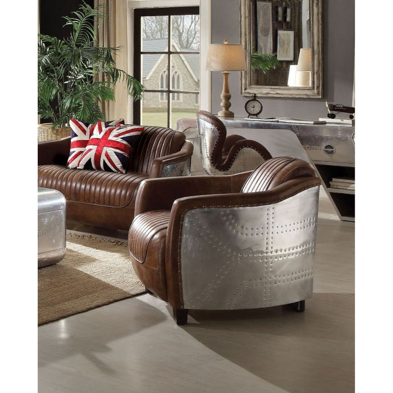 Brancaster - Chair - Retro Brown Top Grain Leather & Aluminum - Grand Furniture GA