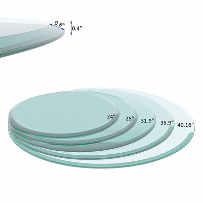 28" Round Tempered Glass Table Top Clear Glass Thick Beveled Polished Edge