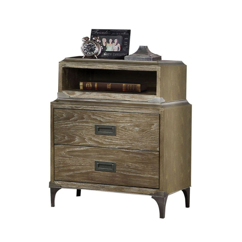 The Athouman nightstand is durably designed and features a versatile finish. Its features two drawers and an open shelf that&