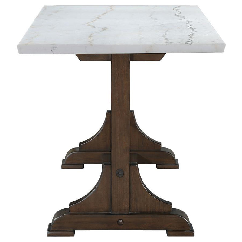 Aldrich - Counter Height Trestle Base Dining Table With Genuine White Marble Top - Dark Brown