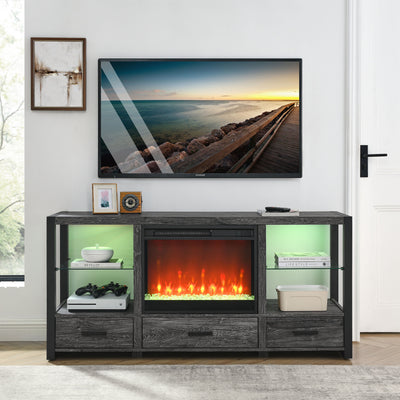 Electric Fireplace Media TV Stand With Sync Colorful LED Lights