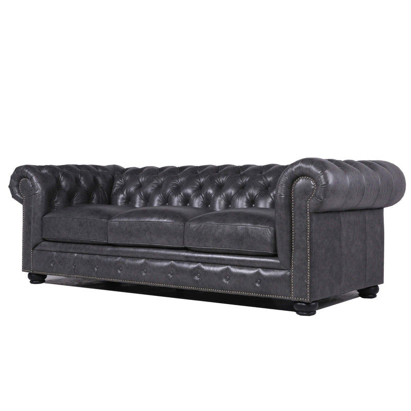 Traditional Tufted Leather Chesterfield Nailhead Sofa