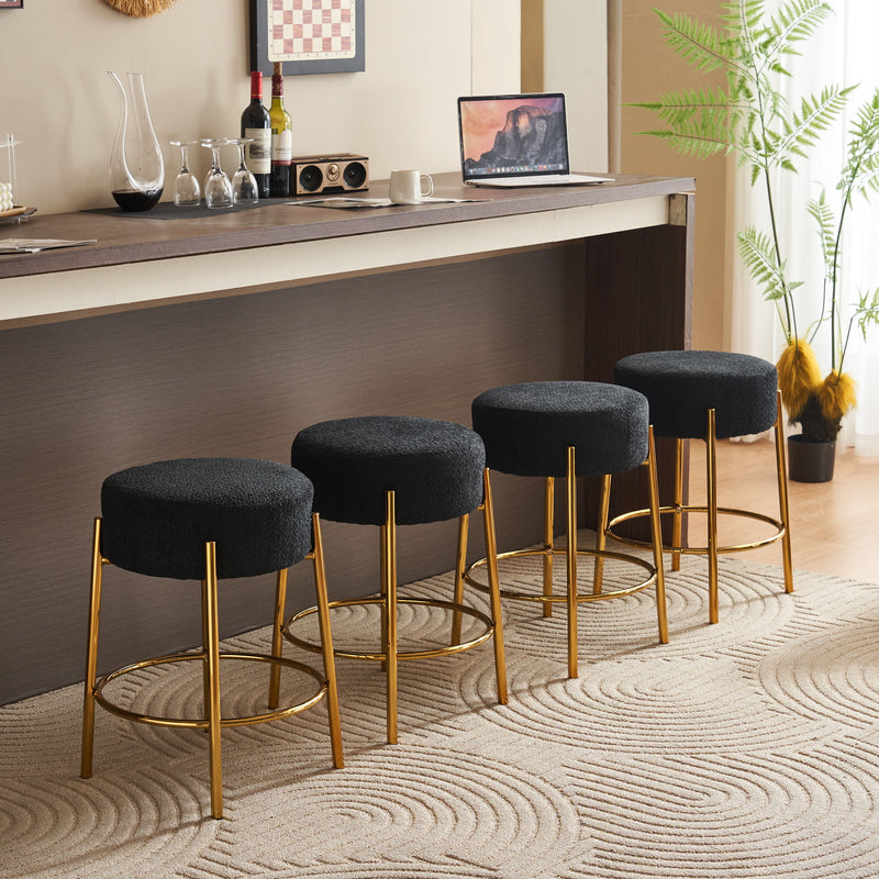 Round Bar Stools (Set of 2), Contemporary Upholstered Dining Stools For Kitchens, Coffee Shops And Bar Stores - Gold Legs