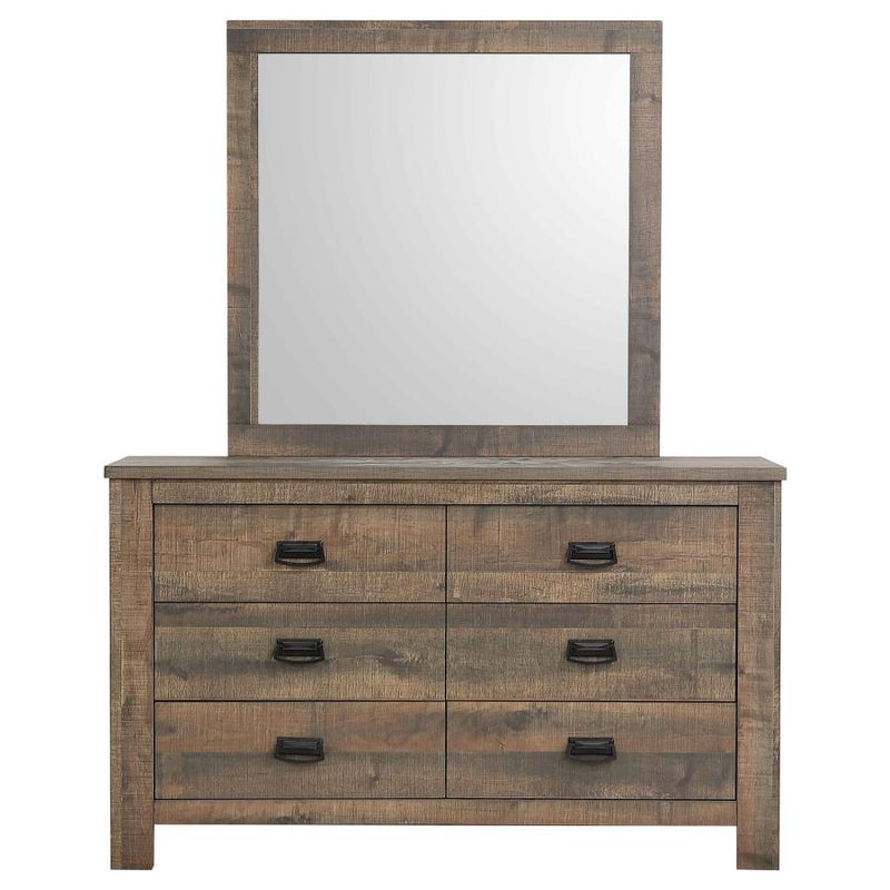 Frederick - 6-Drawer Dresser With Mirror - Weathered Oak