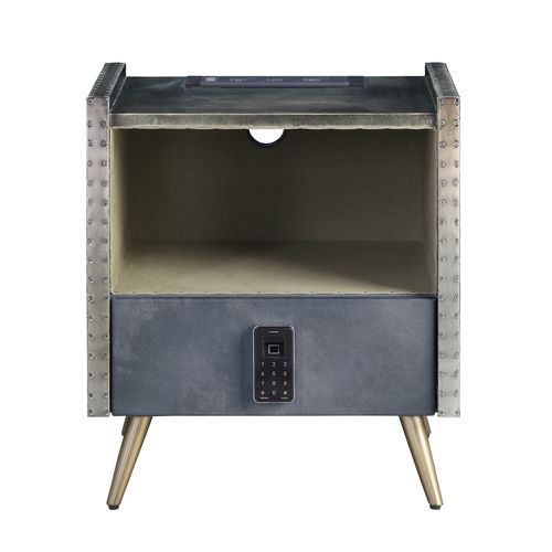 Doris - Nightstand - Gray Top Grain Leather & Aluminum - Grand Furniture GA