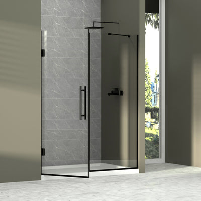 Semi-Frameless Double Hinges Shower Door In Matte , Tempered Glass, Reversible Installation - Black