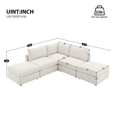 Modern Sectional Sofa With Vertical Stripes, 5 Seat Armless Couch Set With Convertible Ottomans, Various Combinations, L-Shape Indoor Furniture For Living Room