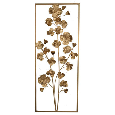 Metal Tree Wall Decor, Vertical Rectangular Flower Wall Accent - Gold