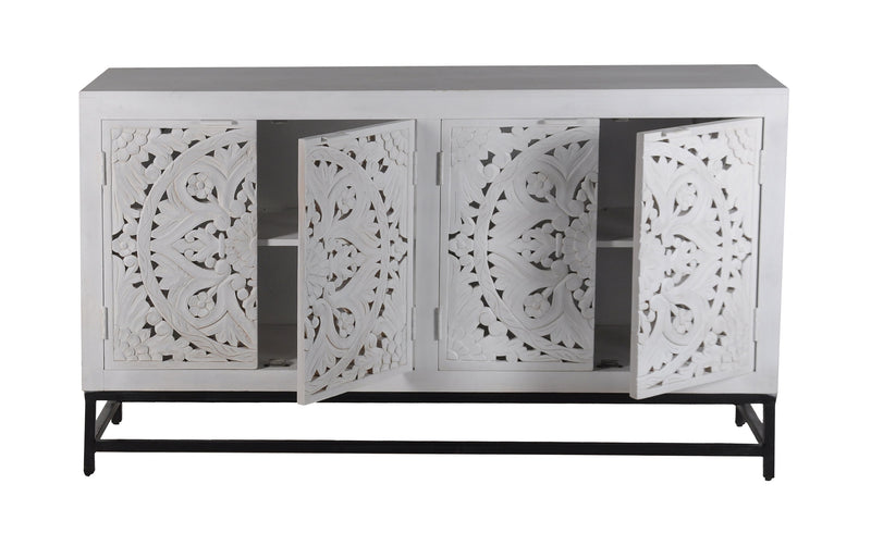 Fleur - Four Door Credenza - Floral White Wash