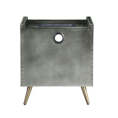 Doris - Nightstand - Gray Top Grain Leather & Aluminum - Grand Furniture GA