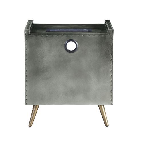 Doris - Nightstand - Gray Top Grain Leather & Aluminum - Grand Furniture GA