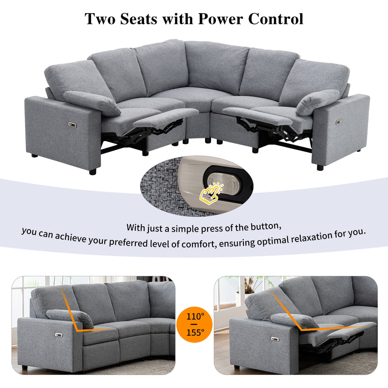 Power Recliner Sectional Sofa Home Theater Reclining Sofa With Two USB Ports, Two Storage Drawers For Living Room