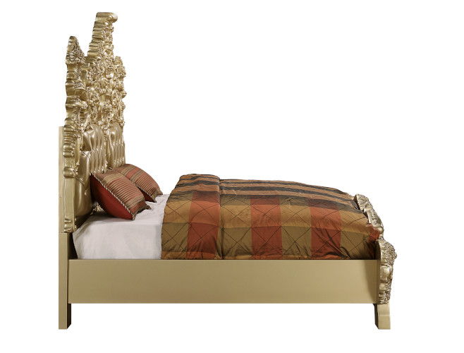 Seville - Eastern King Bed - Tan PU & Gold Finish - Grand Furniture GA