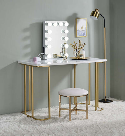 Estie - Vanity Desk - White & Gold Finish - Grand Furniture GA