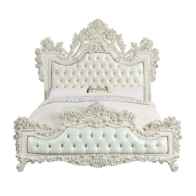 Adara - Eastern King Bed - White PU & Antique White Finish - Grand Furniture GA