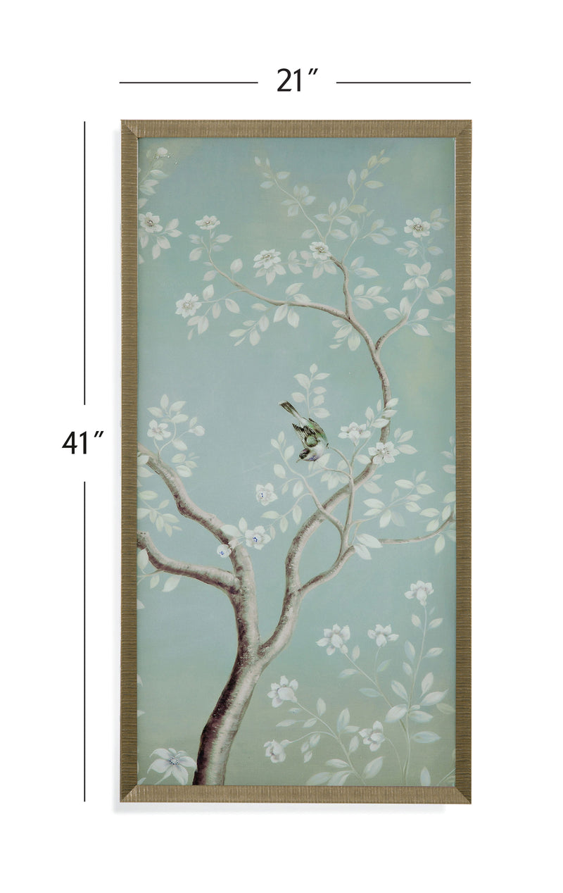 Birds & Flowers II - Framed Print - Light Blue