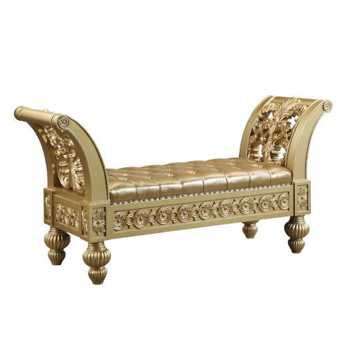 Seville - Bench - Tan PU & Gold Finish - Grand Furniture GA