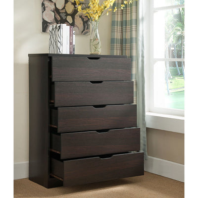 Five Drawer Clothes And Storage Chest Cabinet Faux Wood Grain And Metal Glides - Red Cocoa Chocolate