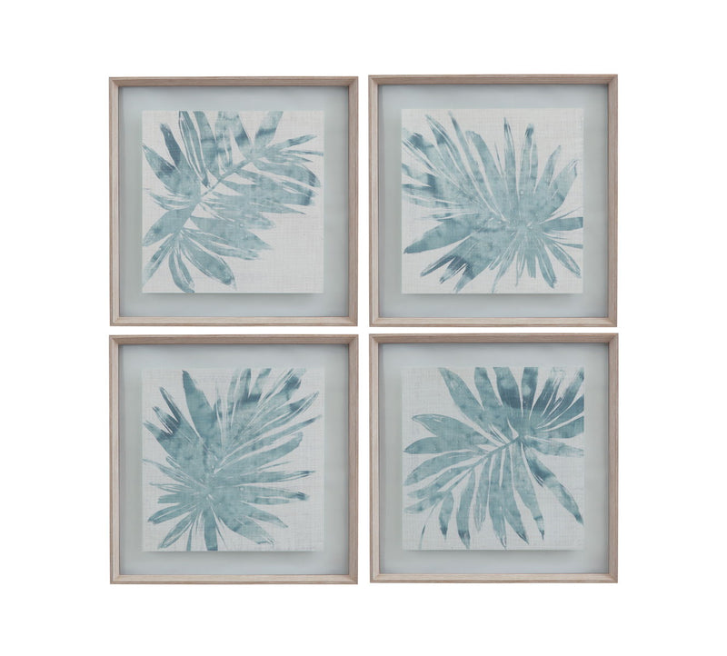 Burlap Ocean Palm - Framed Print (Set of 4) - Light Blue