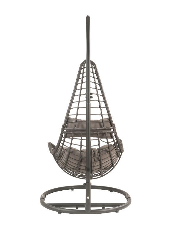 Uzae - Patio Swing Chair - Gray Fabric & Charcaol Wicker - Grand Furniture GA