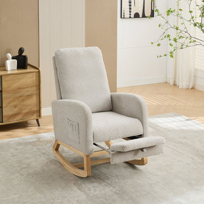 Rocking Chair For Nursery, High Back Glider Chair With Retractable Footrest, Side Pocket, Rocking Accent Armchair With Rubber Wood Legs For Living Room / Bedroom