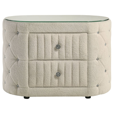 Sonya - 2-Drawer Upholstered Nightstand Bedside Table - Ivory